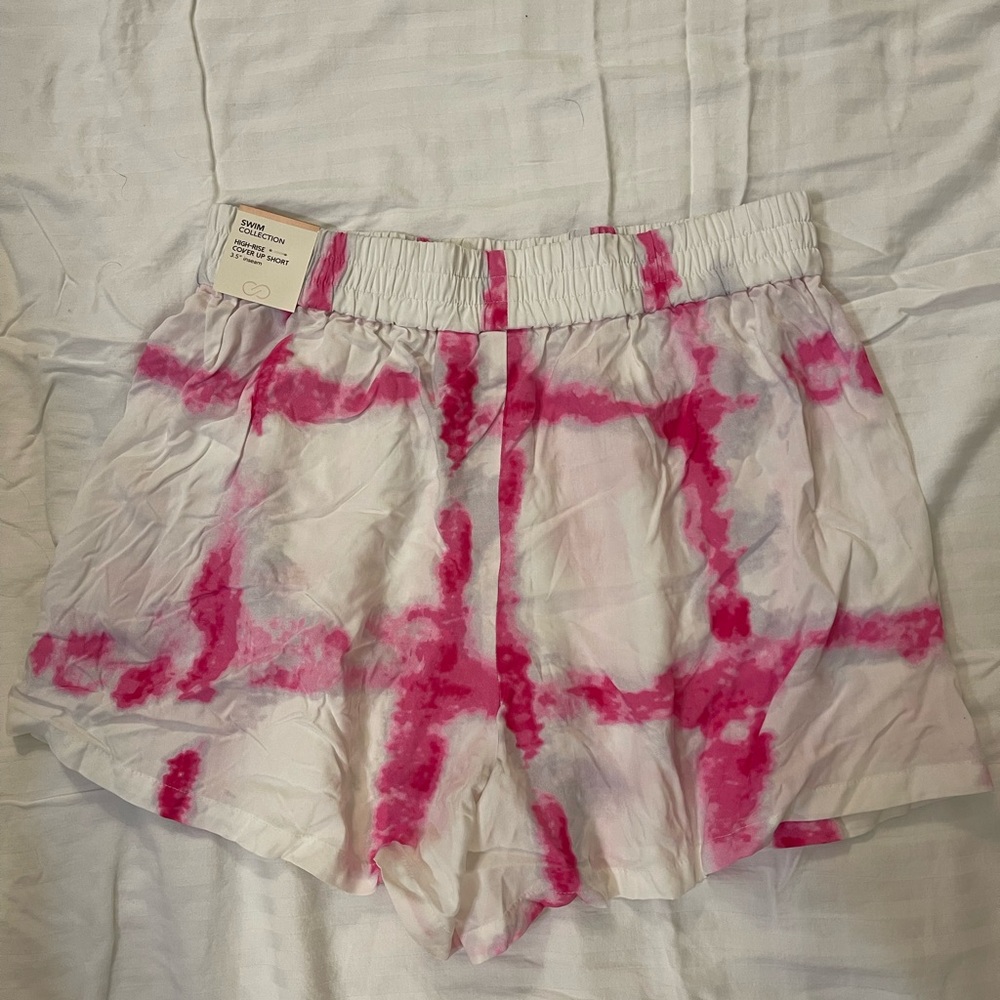 CALIA by Carrie Underwood White & Pink High-Waist Tie-Dye Shorts